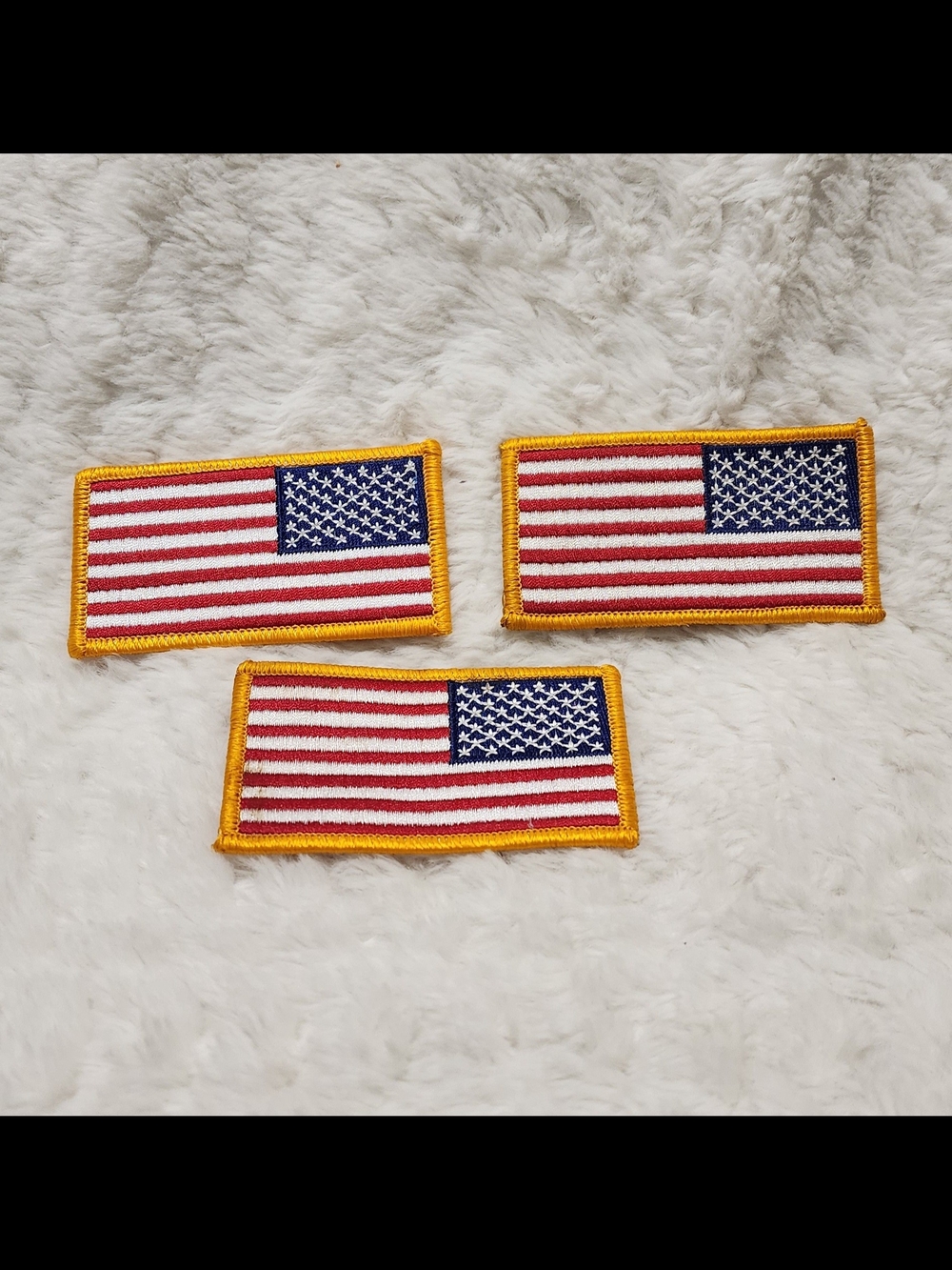 Embroidered American Flag Patches - Red, White & Blue with Gold Trim (Set of 3)